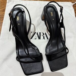 Zara Black Strappy Heeled Sandals